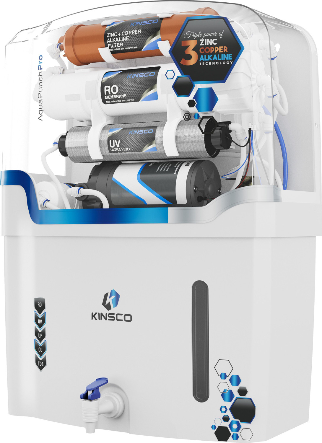 Image of Kinsco Aqua Punch Pro ISI Mark 18 L RO + UV + UF + Copper + Alkaline + Minerals Water Purifier