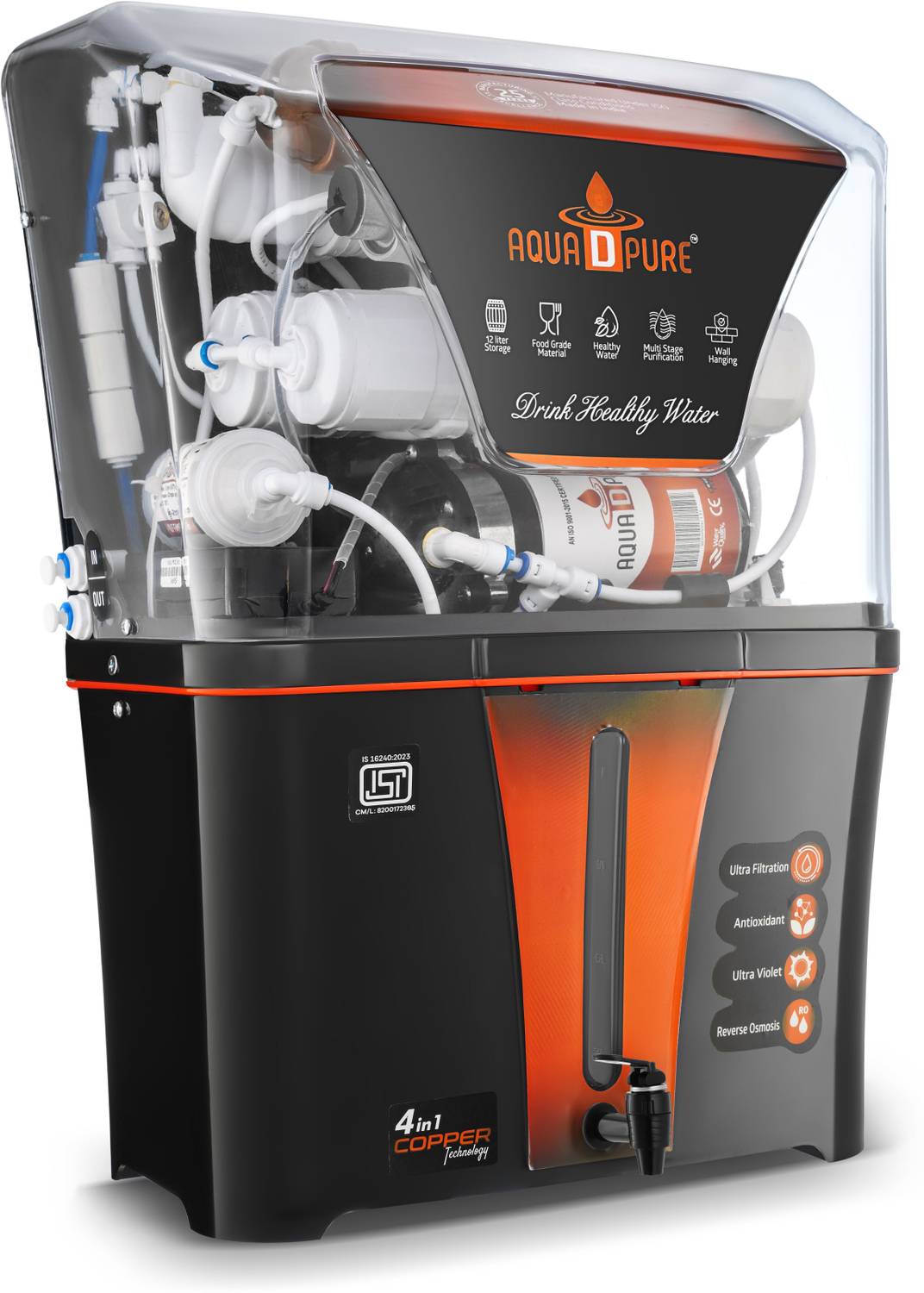 AquaDpure 4x Zinc Technology Ro Water Purifier with ISI Mark 12 L RO + UV + UF + Copper + TDS Control Water Purifier