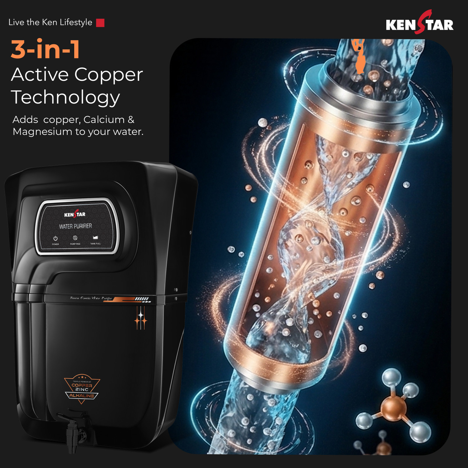 Image of Kenstar Veda Pro 18 L RO + UV + UF + Copper + Alkaline + TDS Control Water Purifier
