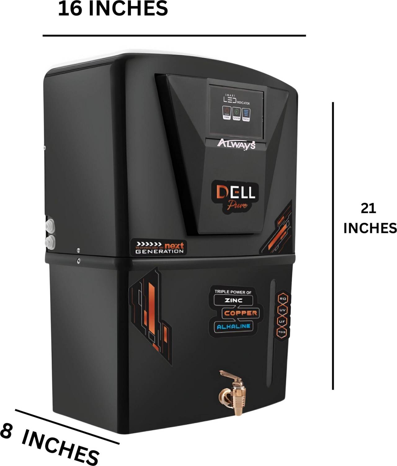 Dellpure Zinc Copper 9 Stage Purification Water purifier With LED INDICATOR 12 L RO + UV + UF + Copper + Alkaline + TDS Control Water Purifier - Image 3