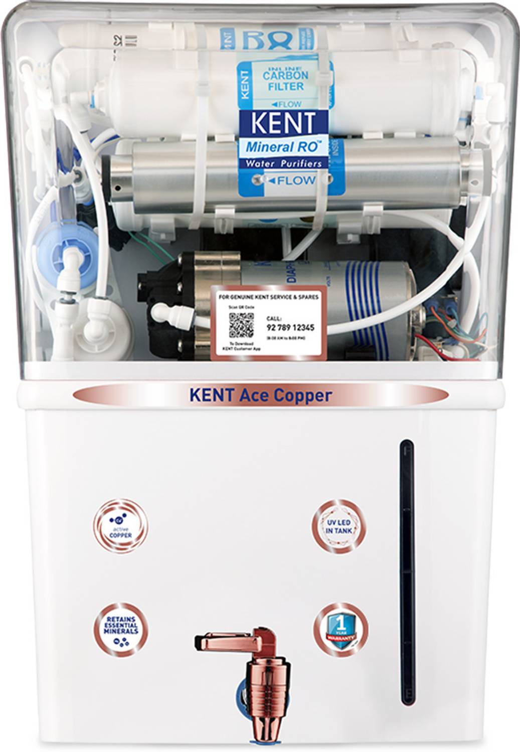KENT ACE Copper 8 L RO + UV + UF + Copper + TDS Control Water Purifier Advanced ROTech for Sabse Shudh Paani Auto Flush 8L 20LPH Ideal for Borewell/Tanker/Municipal Water