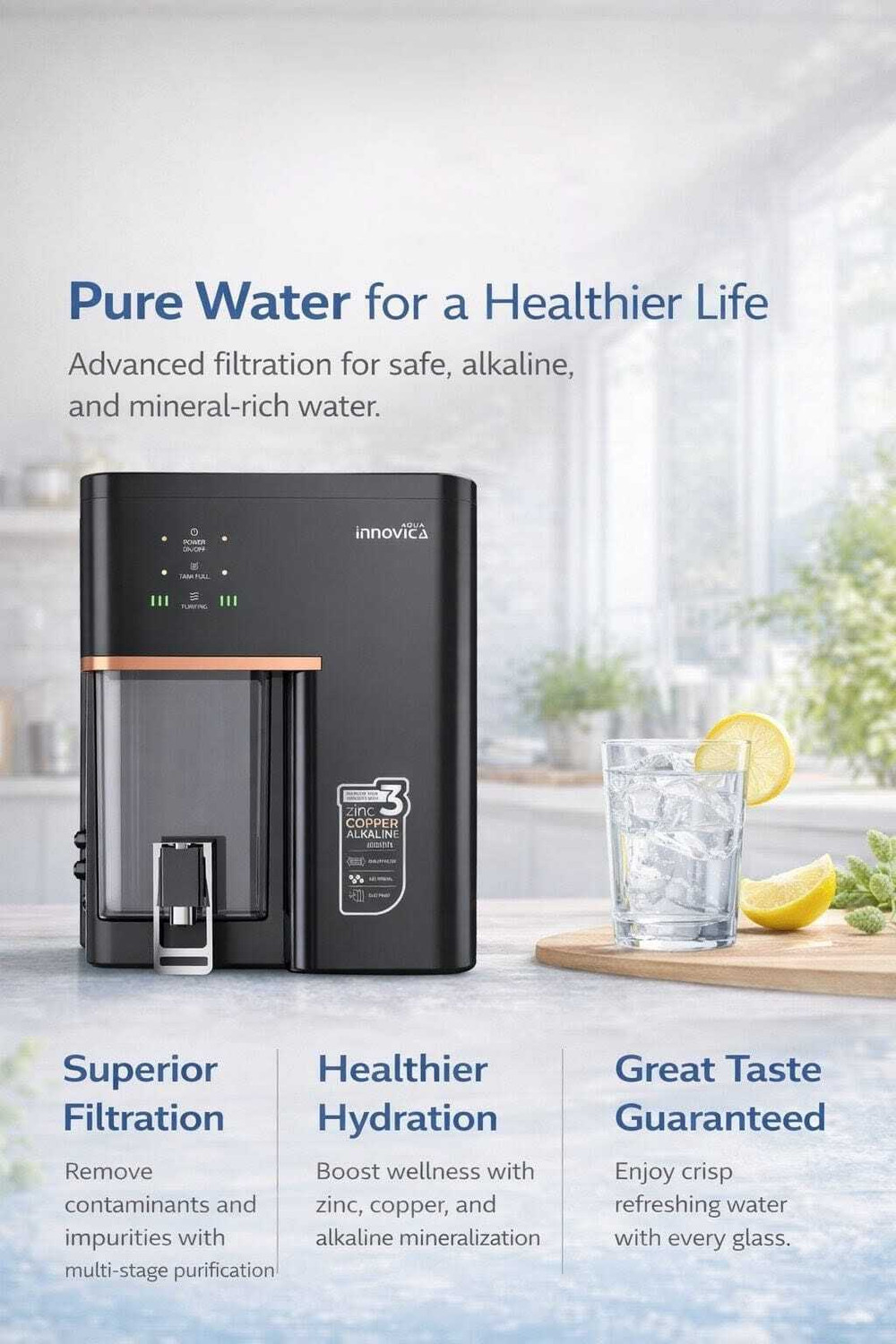 Image of Water Bravo Aqua Innovica RO Water purifier 10 L RO + UV + UF + Copper + Alkaline + Minerals Water Purifier