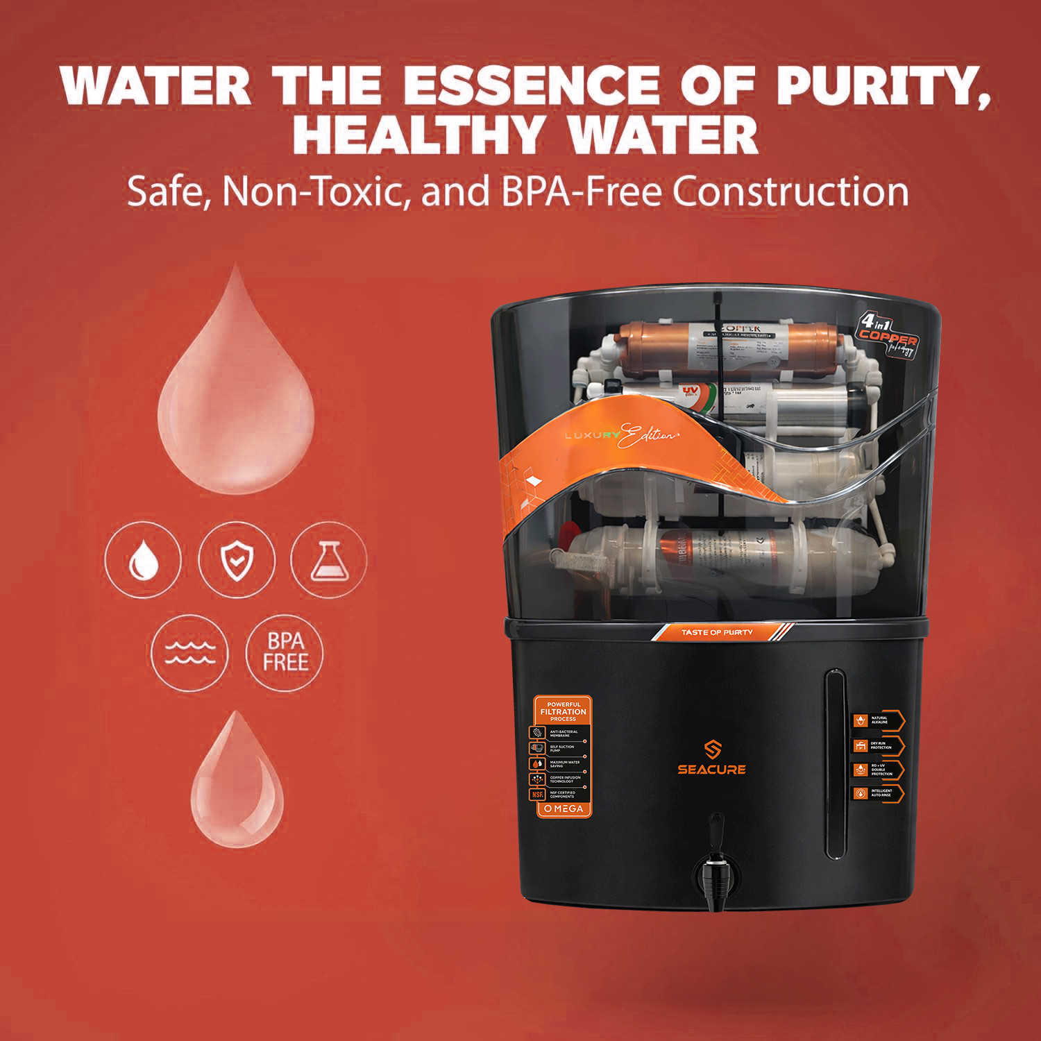 Image of Seacure 4-in-1 Copper + UF Water Purifier with 7 Stage Purification 12 L UV + UF + Copper Water Purifier