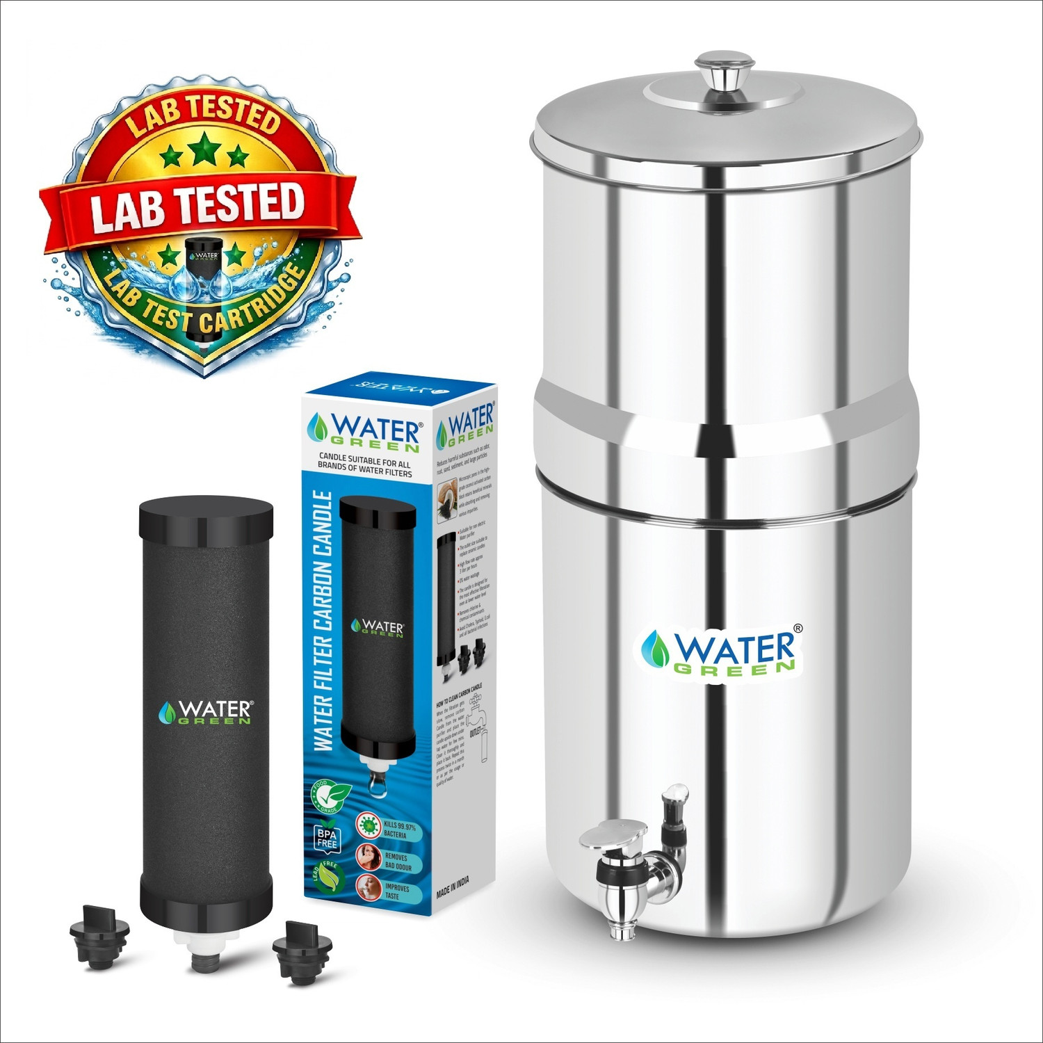 Image of WATER GREEN Stainless Steel Jointless With Carbon Candle 18 L Gravity Based Water Purifier