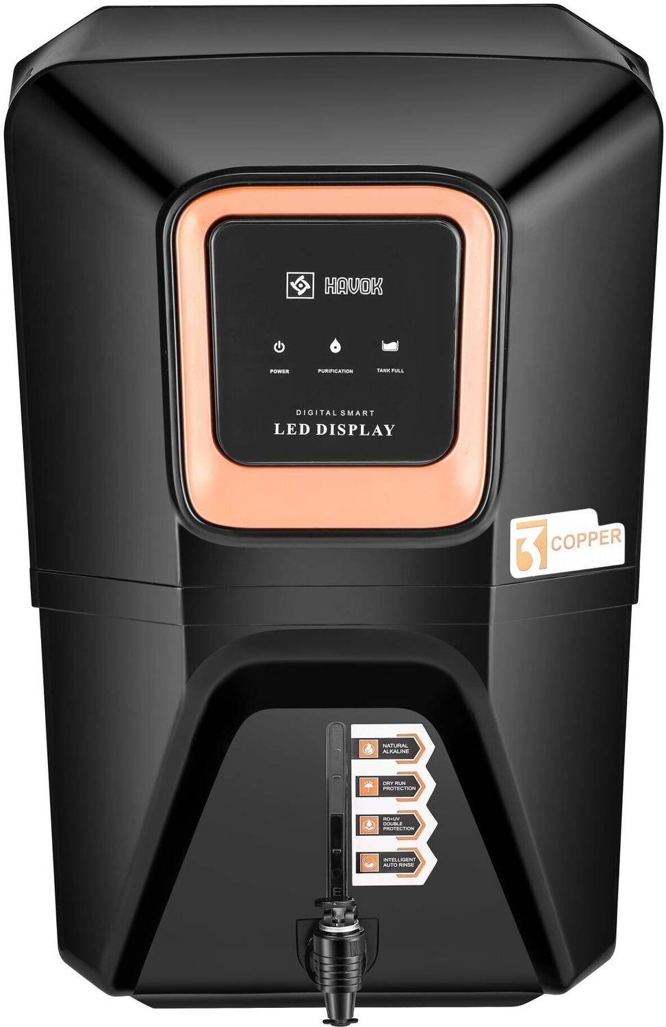 Havok Digitel_Water_Purifier(Black) 15 L RO + UV + Copper + Minerals Water Purifier