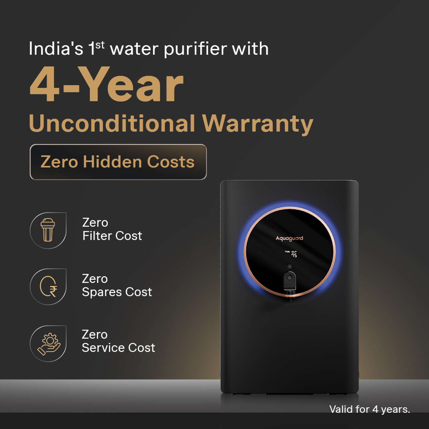 Image of Aquaguard Aspire Glow ROUV CUALK 4X 5 L RO + UV + Alkaline + Copper Water Purifier | Zero Cost Service for 4 Years | Intelligent Halo Lights | No AMC Required | Zero Hidden Costs| Zero Filters Costs | Zero Service Costs| Zero Spares Costs|5th Gen UV LED | 12-Stage Purification