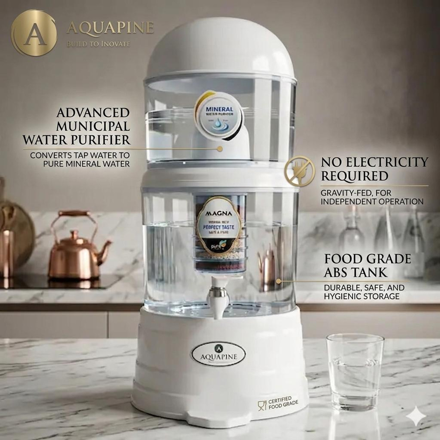 Image of AQUAPINE MINERAL WATER NON ELECTRIC POT GRAVITY BASED FILTER(municipal water purifier) 16 L Gravity Based Water Purifier