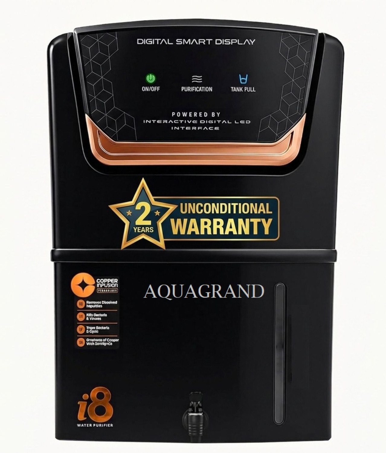 Image of Aquagrand i8 Copper Model with (ISI, BIS Certified) Needs No Service & 2 Years Warranty 12 L RO + UV + UF + Copper + TDS Control Water Purifier
