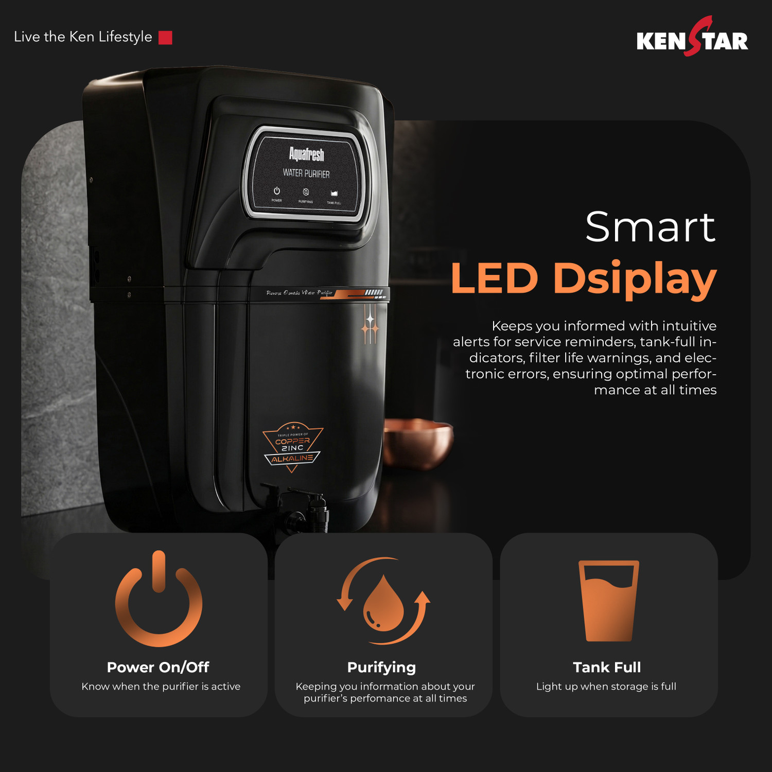Image of Kenstar Veda Pro 18 L RO + UV + UF + Copper + Alkaline + TDS Control Water Purifier
