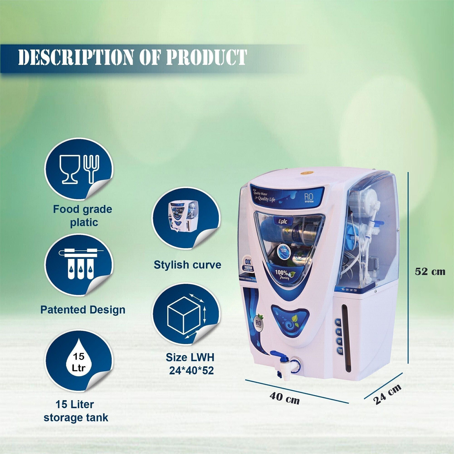 Image of AQUA Fresh Epic Alkaline Water Purifier | Multiple Purification Process | 12 L RO + UV + UF + Alkaline + TDS Control Water Purifier