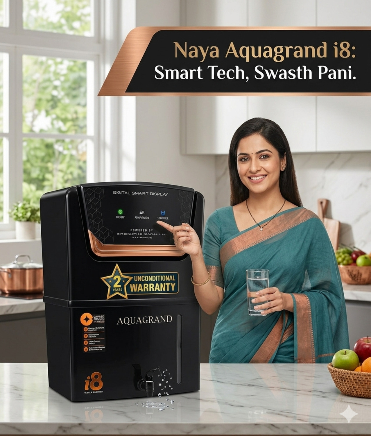 Image of Aquagrand i8 Copper Model with (ISI, BIS Certified) Needs No Service & 2 Years Warranty 12 L RO + UV + UF + Copper + TDS Control Water Purifier