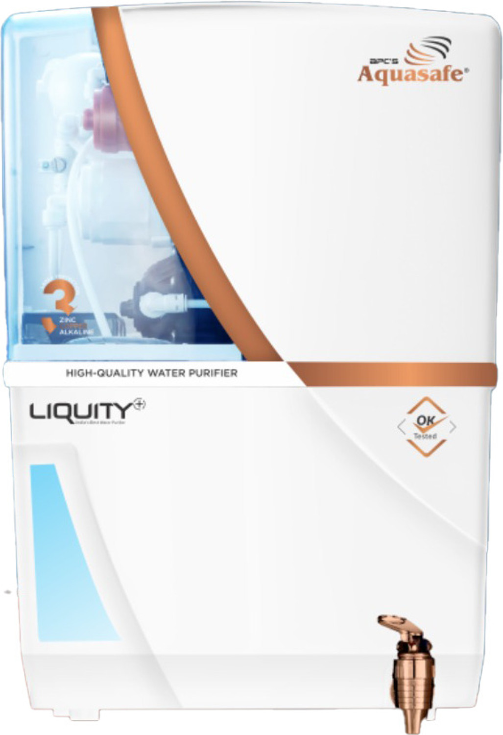 Image of apc's Aquasafe Liquity+ RO + UV + UF + Cu + Zn + Alk 3 Layer Protection + 7 Stage Purification 12 L RO + UV + UF + TDS Control Water Purifier