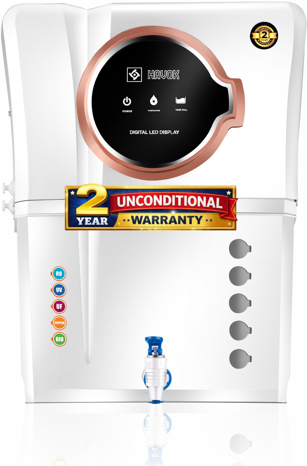 Image of Havok Elite Round Display BIS Certified 2 Year Unconditional Warranty White 18 L RO + UV + UF + Copper + Minerals Water Purifier