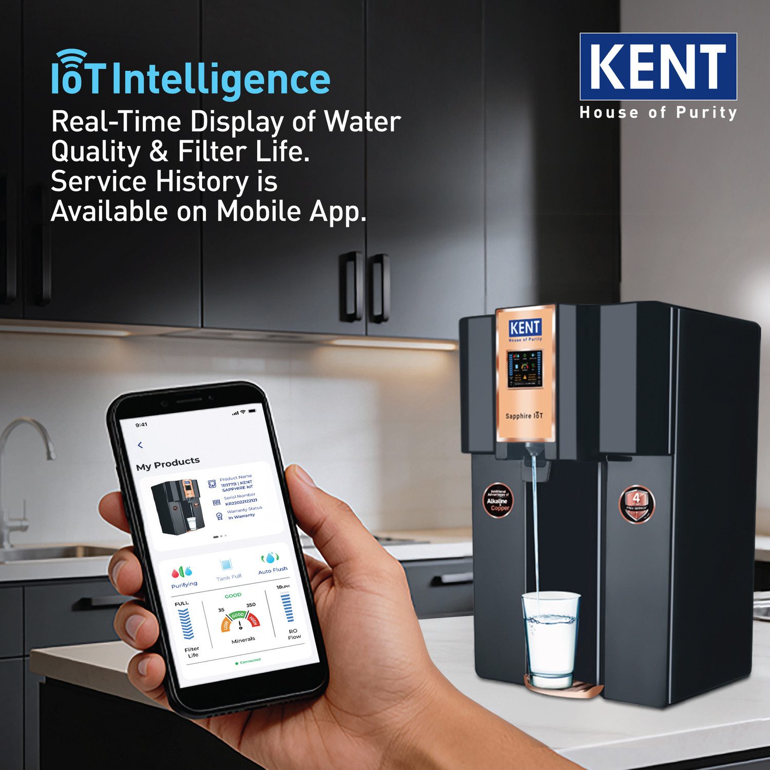 Image of KENT Sapphire IoT 8 L RO + In-Tank UV + UF + Copper + Alkaline + Minerals + TDS Control Water Purifier
