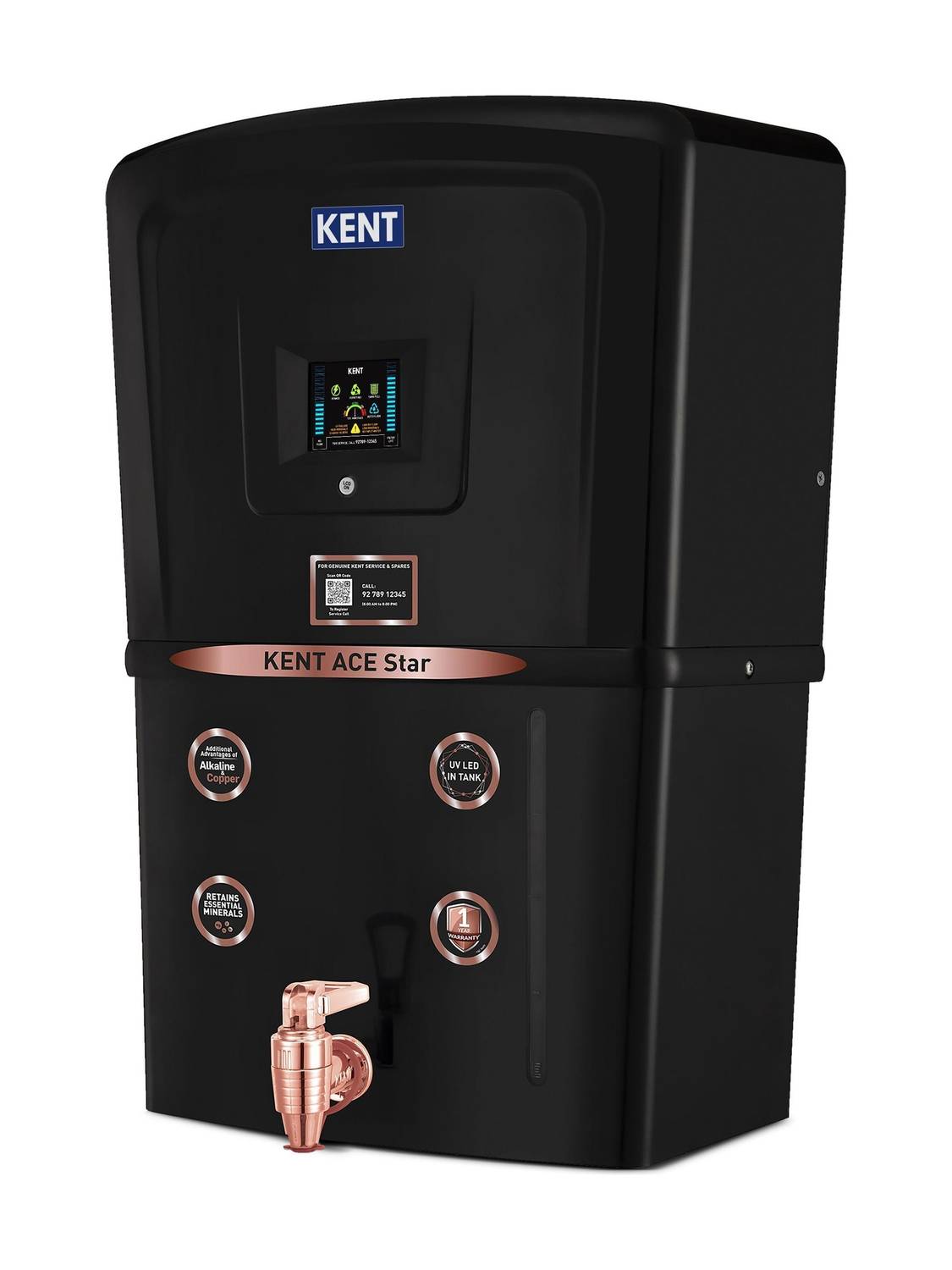 KENT Ace Star - B//111109B ACE Star 8 L RO + UV + UF + Copper + Alkaline + TDS Control Water Purifier Advanced RO Tech for Sabse Shudh Paani Auto Flush8L20 LPH Ideal For Borewell/Tanker/Municipal Water