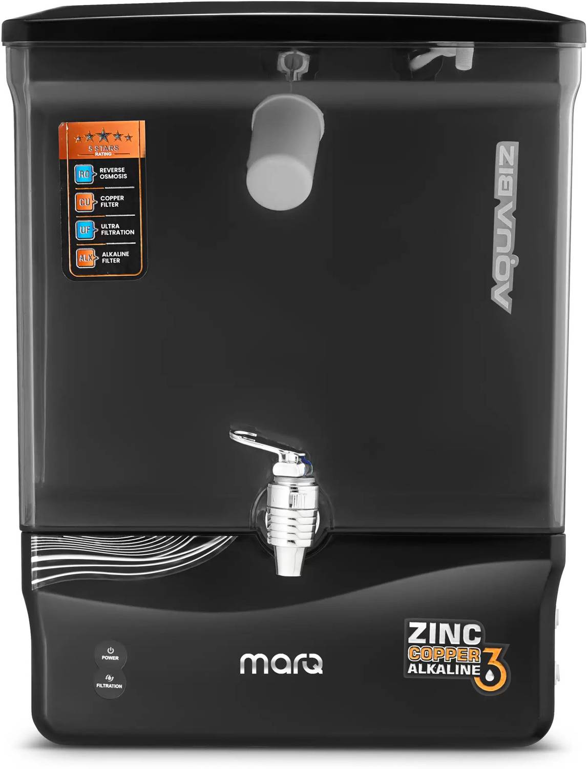 MarQ by Flipkart AQUA BIZ BLACK TPT 12 L RO + UV + UF + Copper + Alkaline + TDS Control Water Purifier with Pre filter and BIS Certified