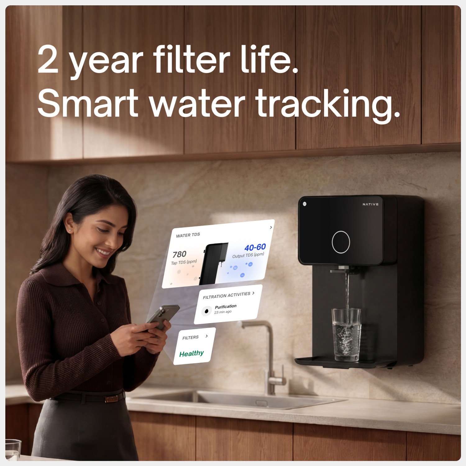 Image of NATIVE By Urban Company M1 Pro 7 L RO + UV + Alkaline + Minerals Water Purifier Smart Real-Time Tracking 10-Stage Smart No Service for 2 Years