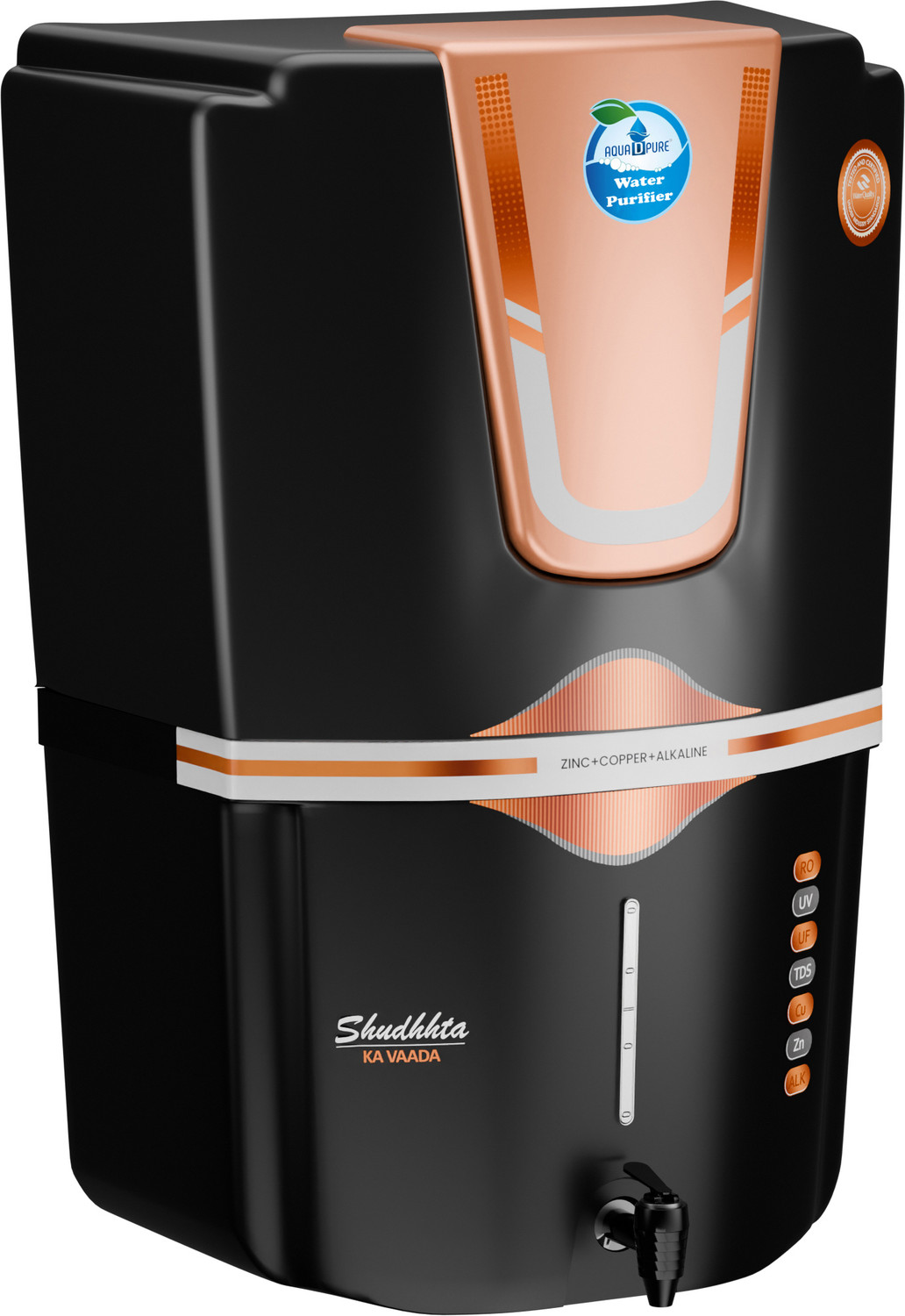 Image of AquaDpure 4 in 1 Zinc Copper Technology with Inbuilt TDS Adjuster and UV, UF Purification 12 L RO + UV + UF + Copper + Alkaline + Copper + Zinc Water Purifier