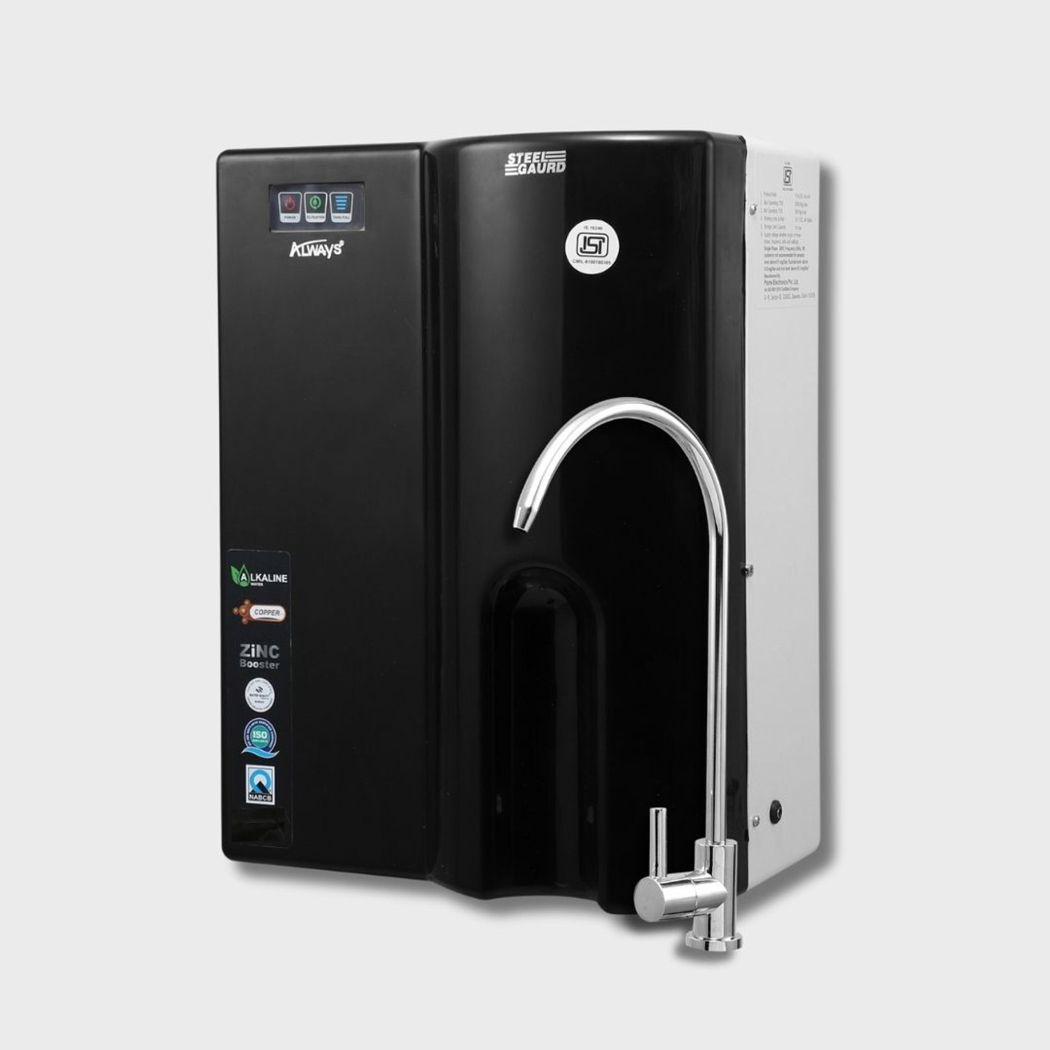 Image of Always UTC UNDER SINK ISI MARK WITH INBUILT PRESSURE TANK /WITH PRE FILTER- /LED /FAUCET 5 L RO + UV + Copper + Alkaline + Minerals Water Purifier