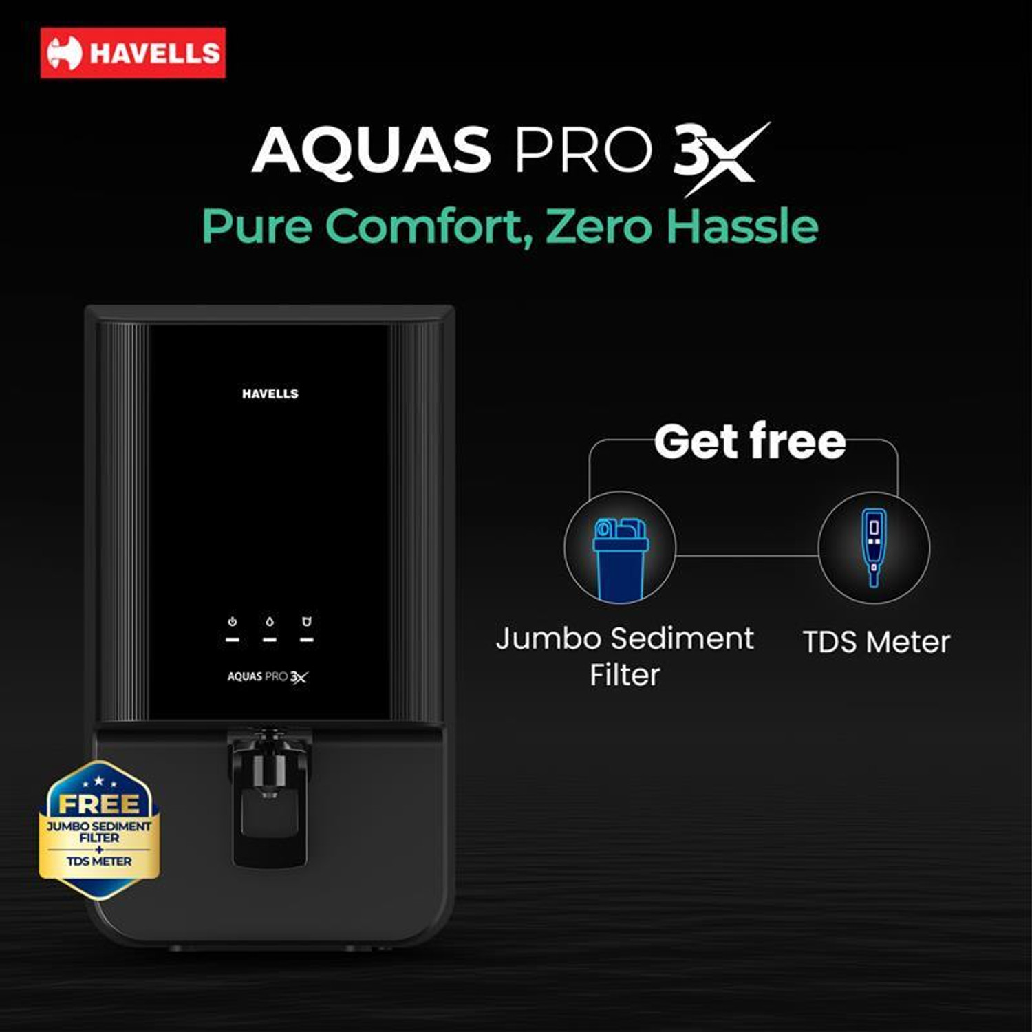 Image of HAVELLS Aquas Pro 3X 7 L RO + UV Water Purifier