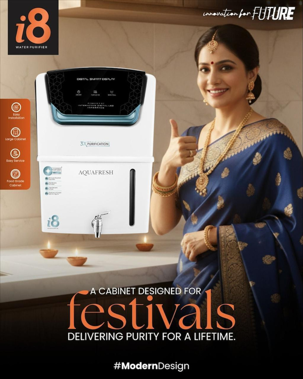 Image of Aqua Fresh i8 WH COPPER+RO+UV+UF+MINTDS AUTOMATIC ELECTRIC BORWELL RO WATER PURIFIER 12 L RO + UV + UF + Minerals + TDS Control Water Purifier
