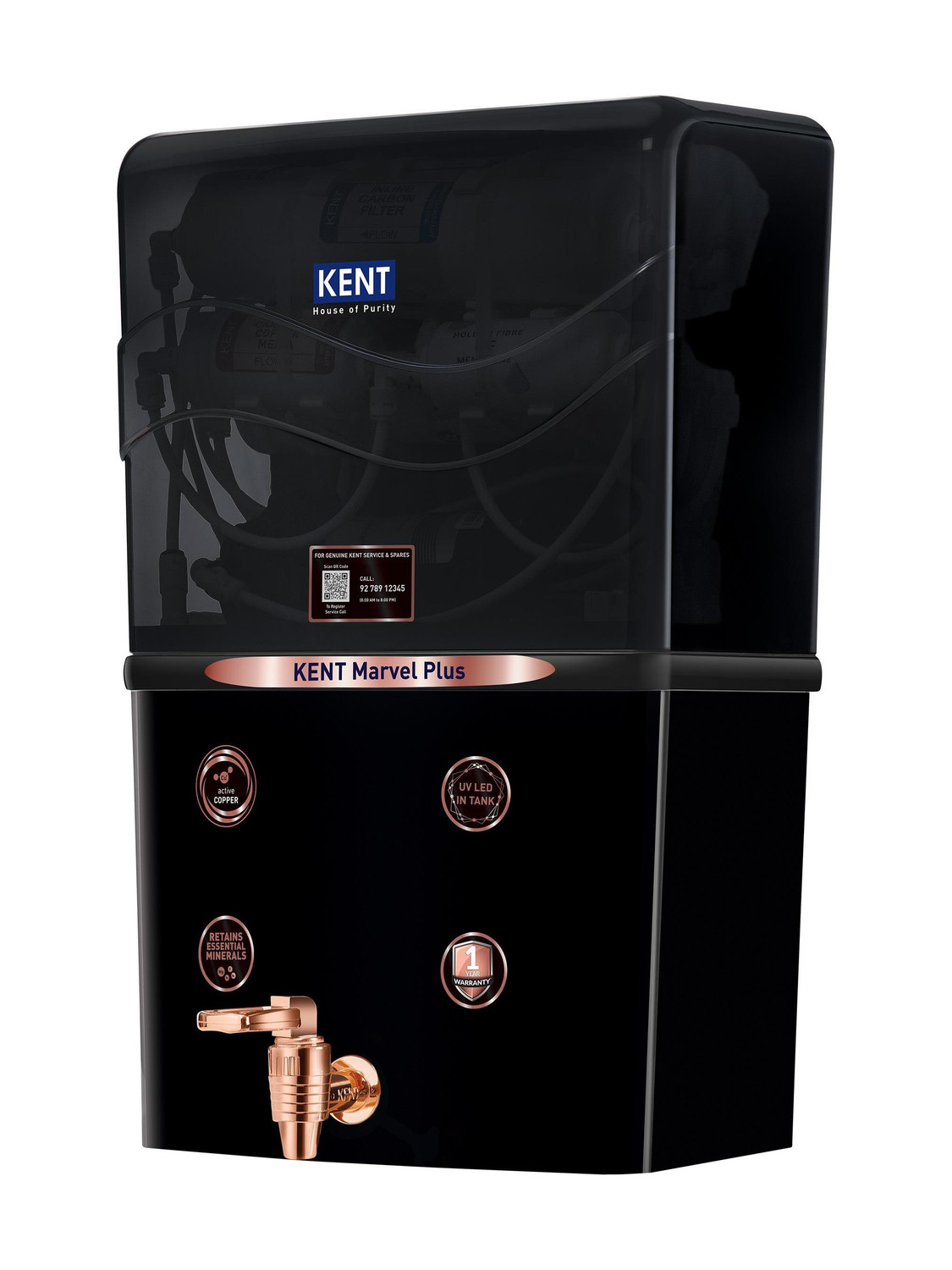 Image of KENT Marvel Plus 8 L RO + UV + UF + Copper + TDS Control Water Purifier ISI Marked 8L Tank 20 LPH Flow deal for Borewell /Tanker /Municipal Water Largest Service Network (Light black)