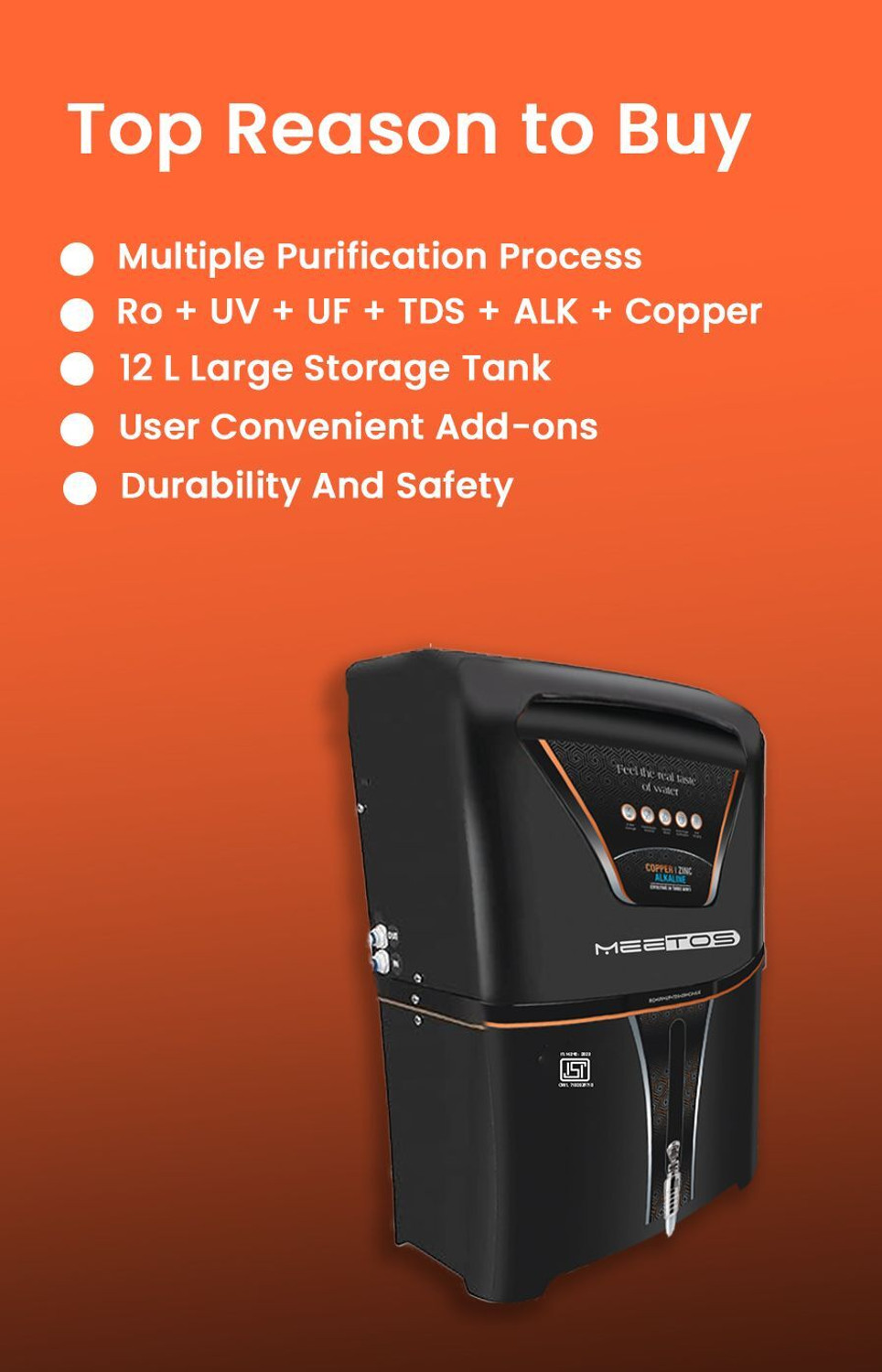 Image of MEETOS 4x Technology Purification,10 Stage Water Purifier and Best for Home and Offices 12 L RO + UV + UF + Copper + Alkaline Water Purifier