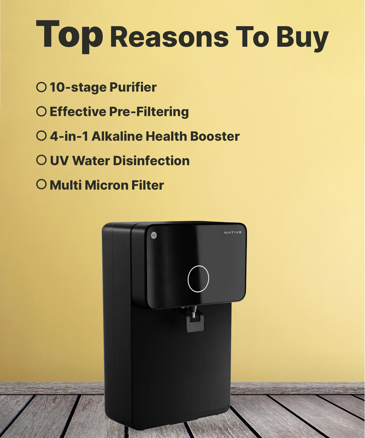 Image of NATIVE By Urban Company M1 Copper | Needs no service for 2 years | 10-stage Purifier 8 L RO + UV + UF + TDS + ALK + Copper Water Purifier