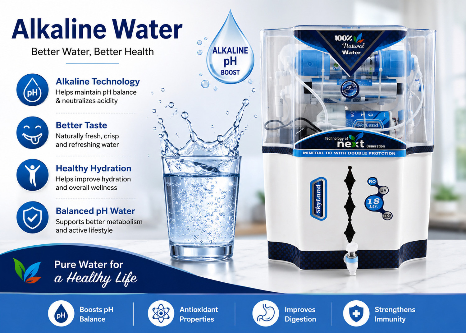 Image of Aquagrand SKYLAND NATURAL ALKALINE VITAMIN 18 L RO + UV + UF + Alkaline + TDS Control Water Purifier