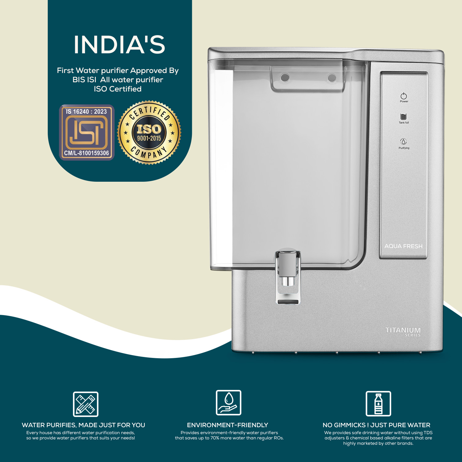 Image of Aqua Fresh Titanium Silver 2 Years Warranty India 1st BIS (IS 16240 :2023) CM /L8100159306 8 L RO + UV + UF + Copper + Alkaline + TDS Control Water Purifier