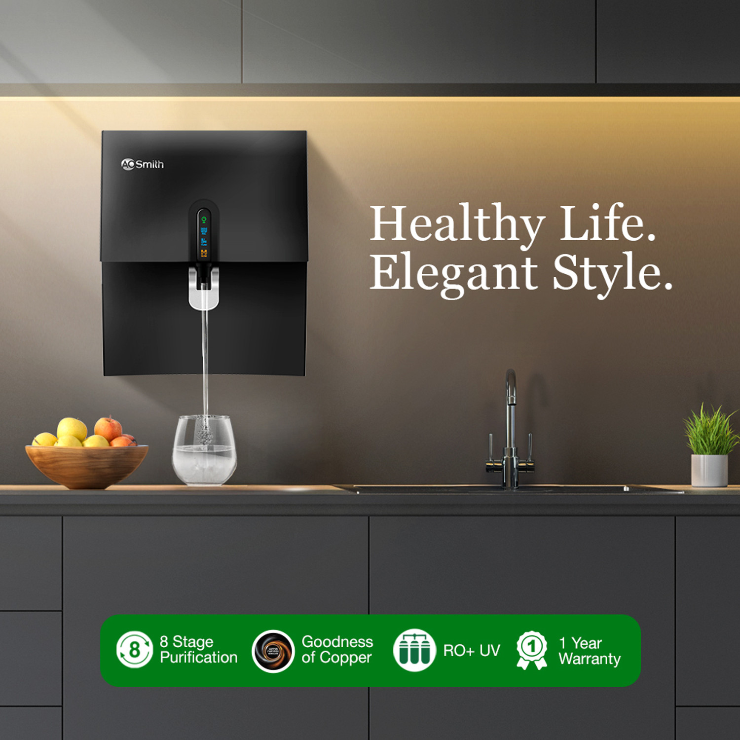 Image of AO Smith Z5+ 5 L RO + UV Water Purifier | Copper + Alkaline Water | 9000L Water Saving | Suitable for Borewell, Tanker water