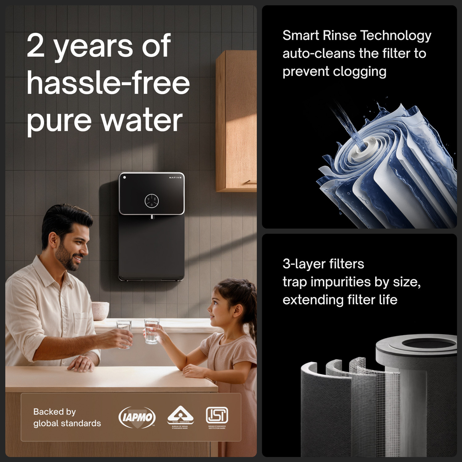 Image of NATIVE By Urban Company M2 | Needs no service for 2 years | 10-stage Purifier 8 L RO + UV + Alkaline + Minerals Water Purifier Smart IoT Features