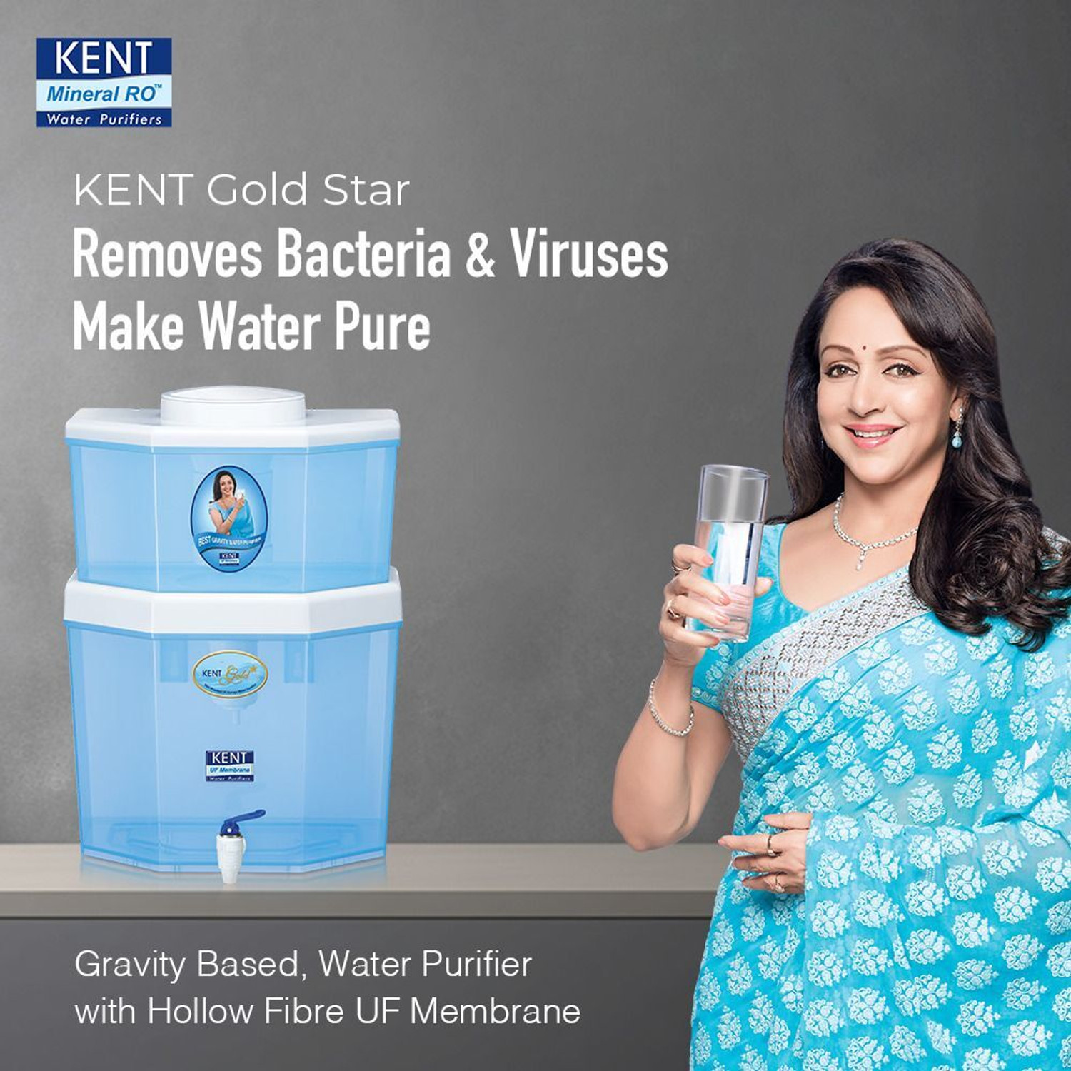 Image of KENT GOLD STAR 22 L Gravity Based + UF Water Purifier Water Purifier | UF Technology Based | Non-Electric & Chemical Free Purification Process | Counter Top | 22L Storage Tank | Suitable for Low TDS Water Upto 150 |