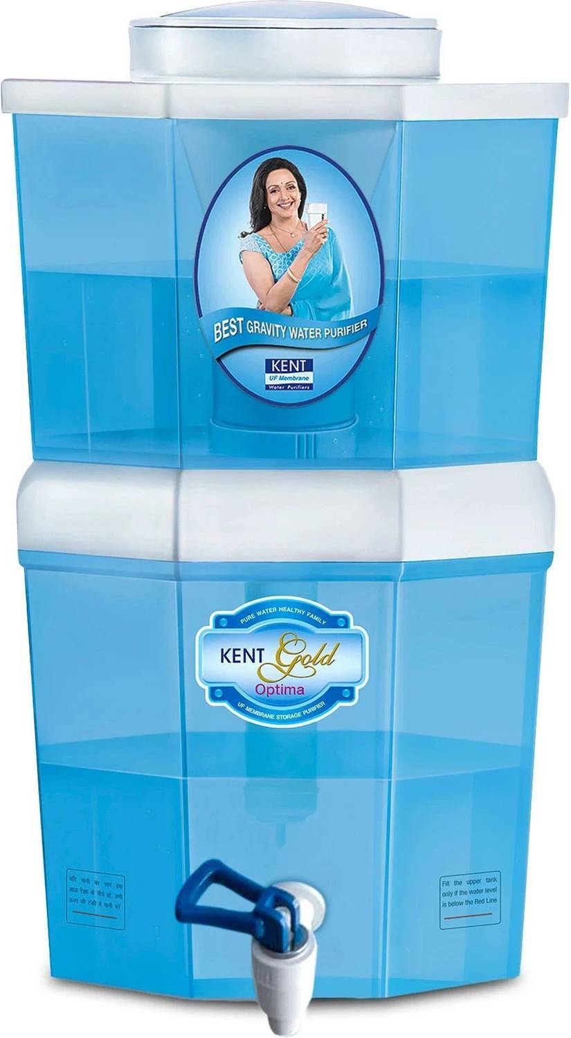 KENT Gold Optima 10 L Gravity Based Water Purifier Water Purifier UF Technology Based Non-Electric & Chemical Free Counter Top 5L Top + 5L Bottom Storage
