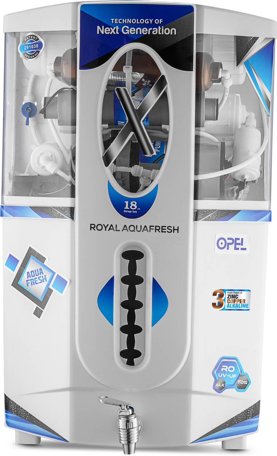 Royal Aquafresh Omega RAF Opel Copper 18 L RO + UV + UF + TDS Control Water Purifier with Prefilter