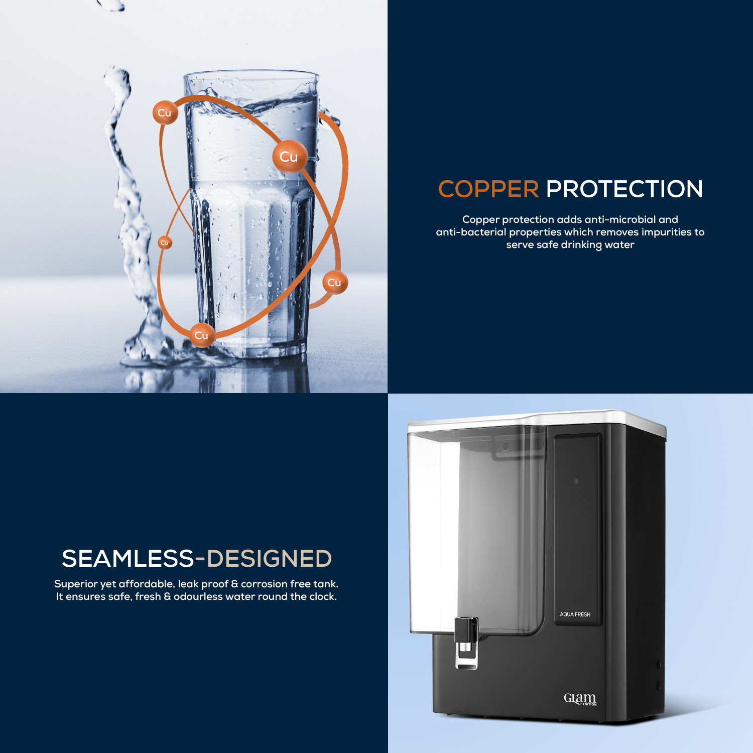 Image of Aqua Fresh Glam Edition 2 Years Warranty India 1st BIS (IS 16240 :2023) CM /L8100159306 8 L RO + UV + UF + Copper + Alkaline + TDS Control Water Purifier