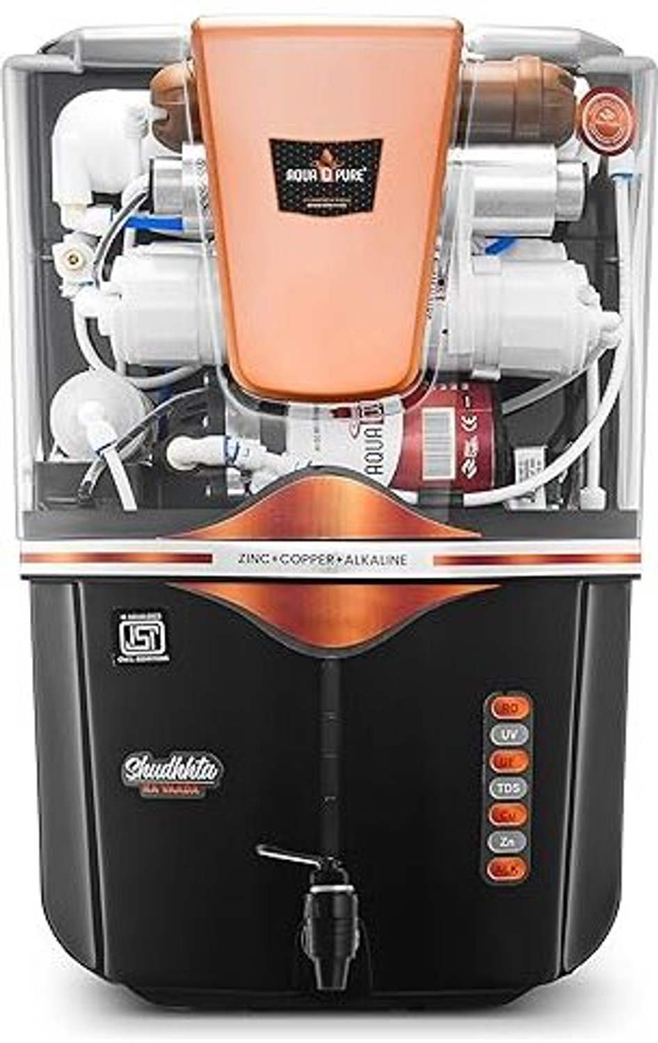 Image of AquaDpure RO Water Purifier with 4 in 1 Copper+Zinc+Alkaline Technology 12 L RO + UV + UF + Copper + Alkaline + Copper + Zinc Water Purifier