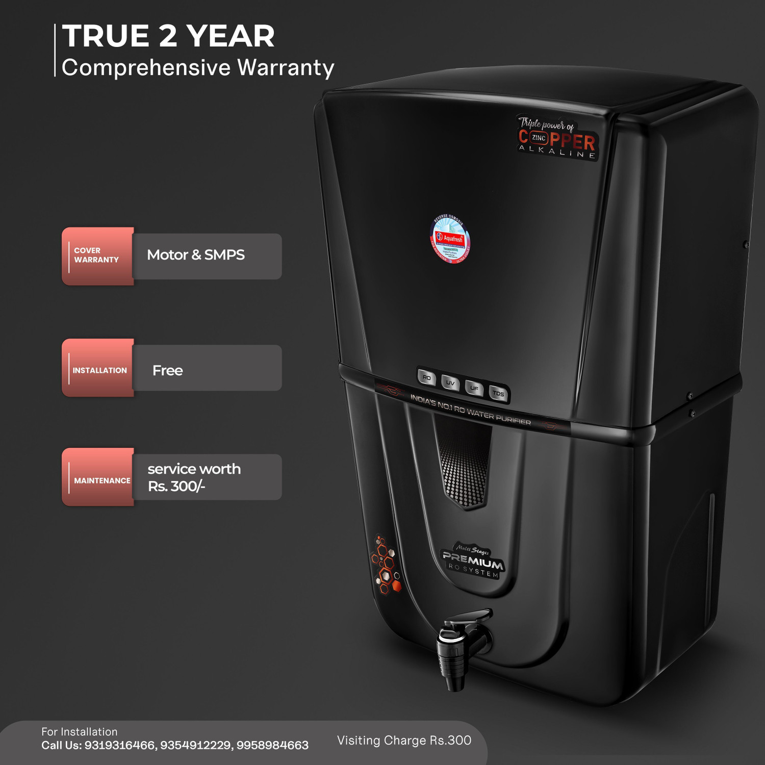 Image of Aqua Fresh Ultra Pro | BIS ISI Certified | 2 Year Unconditional Warranty | Black 18 L RO + UV + UF + Copper + Alkaline + Minerals Water Purifier