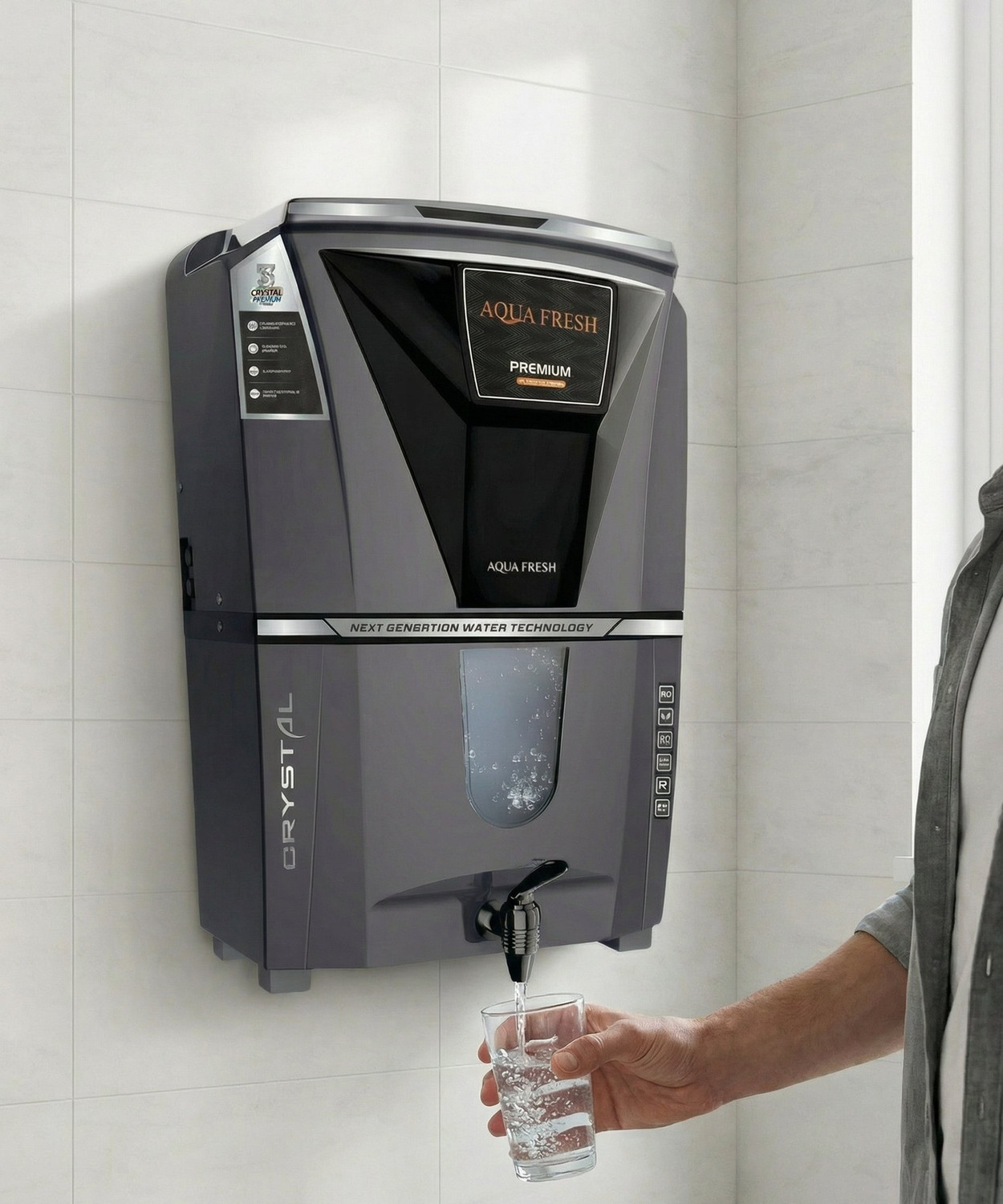 Image of Aqua Fresh CRYSTAL GREY COPPER+RO+UV+UF+MINTDS AUTOMATIC ELECTRIC BORWELL RO WATER PURIFIER 12 L RO + UV + UF + Minerals + TDS Control Water Purifier