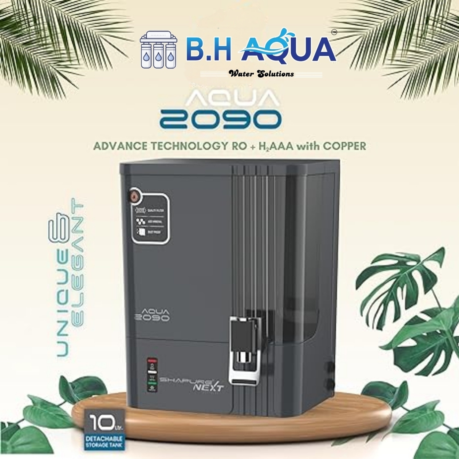 Image of b.h aqua water solutions B.H Aqua 2090 RO Water Purifier | Premium Grey 7 Stages Nxt Gen Technology 10L 20 L RO + UV + UF + Copper + Alkaline + Minerals Water Purifier