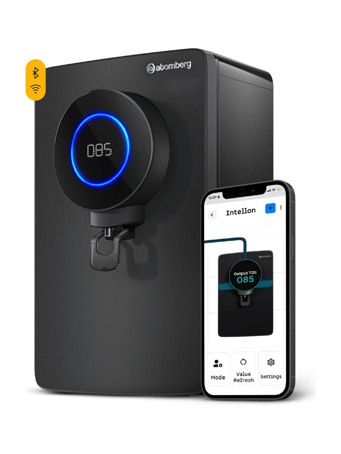 Atomberg Intellon 8 L RO + UV + UF + Alkaline Water Purifier India's 1st Adaptive 4 Modes TDS-Based Filtration Smart IoT 7 Stages Retains Minerals & Improves Health 2 Year Warranty Zero Cost for 2 Years No AMC