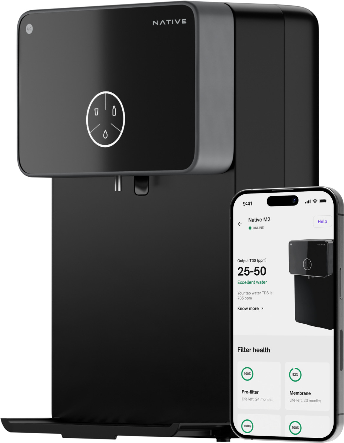Image of NATIVE By Urban Company M2 | Needs no service for 2 years | 10-stage Purifier 8 L RO + UV + Alkaline + Minerals Water Purifier Smart IoT Features