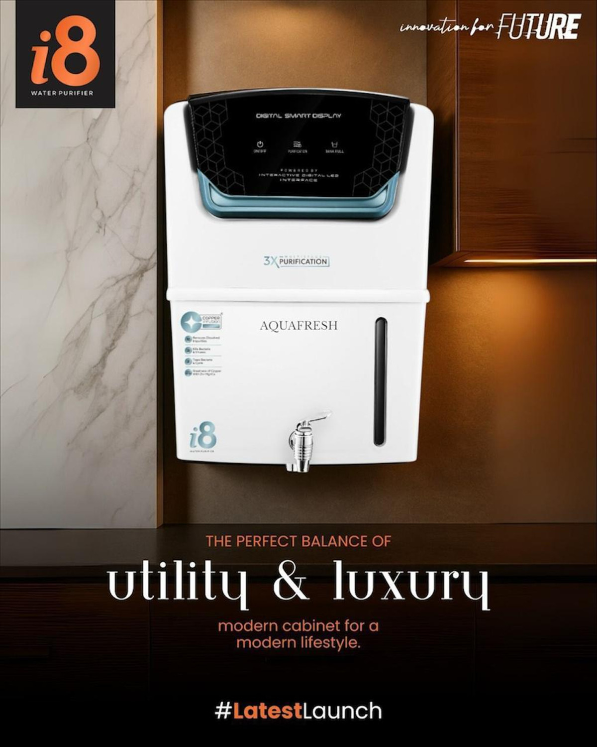 Image of Aqua Fresh i8 WH COPPER+RO+UV+UF+MINTDS AUTOMATIC ELECTRIC BORWELL RO WATER PURIFIER 12 L RO + UV + UF + Minerals + TDS Control Water Purifier