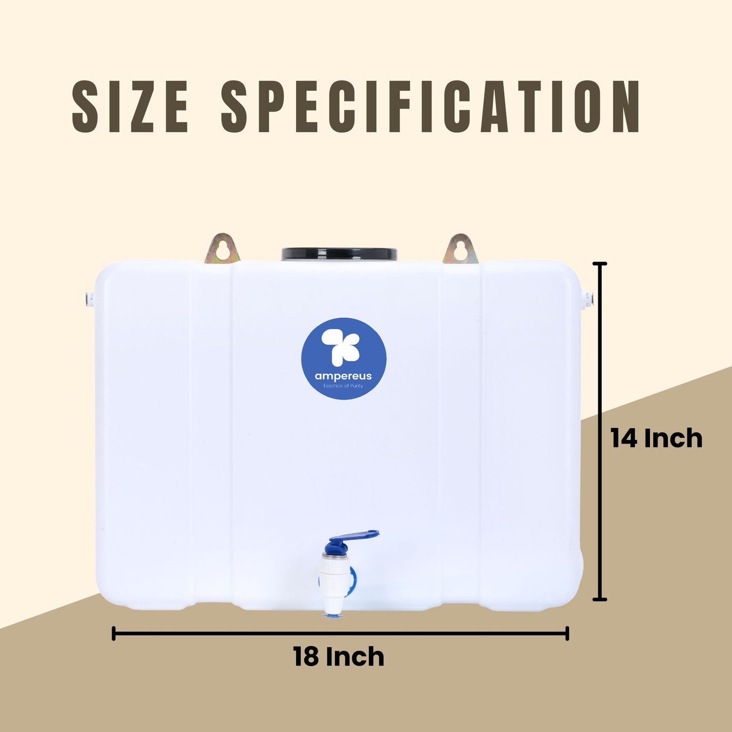 Image of AMPEREUS RO Waste Water Storage Tank | Food Grade Water Storage Durable Tank f RO System 18 L Water Tank (Polypropylene)