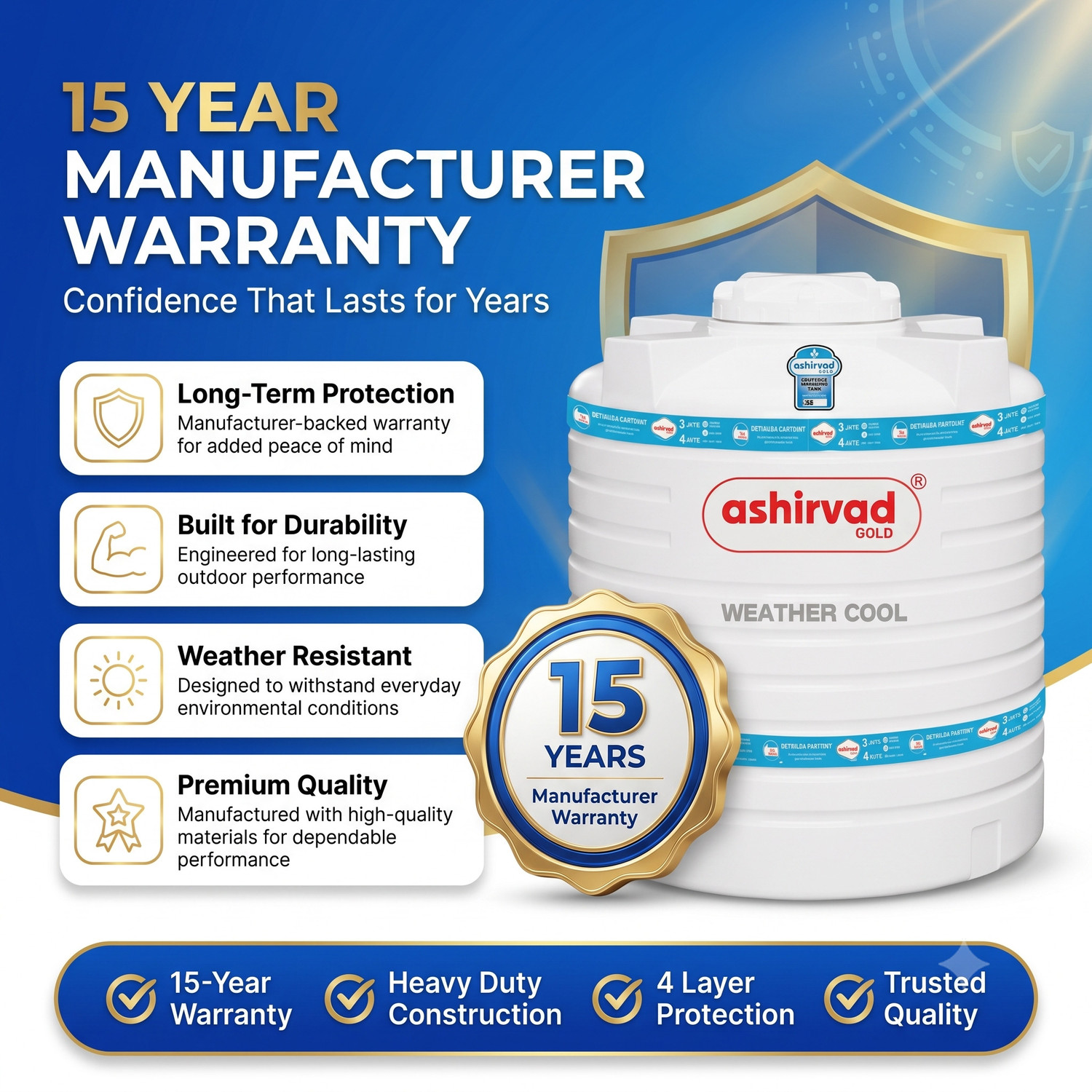 Image of Ashirvad Gold 4 Layer Weather Cool Insulated Vertical Water Storage Tank 1000 L Water Tank 1000 L Water Tank