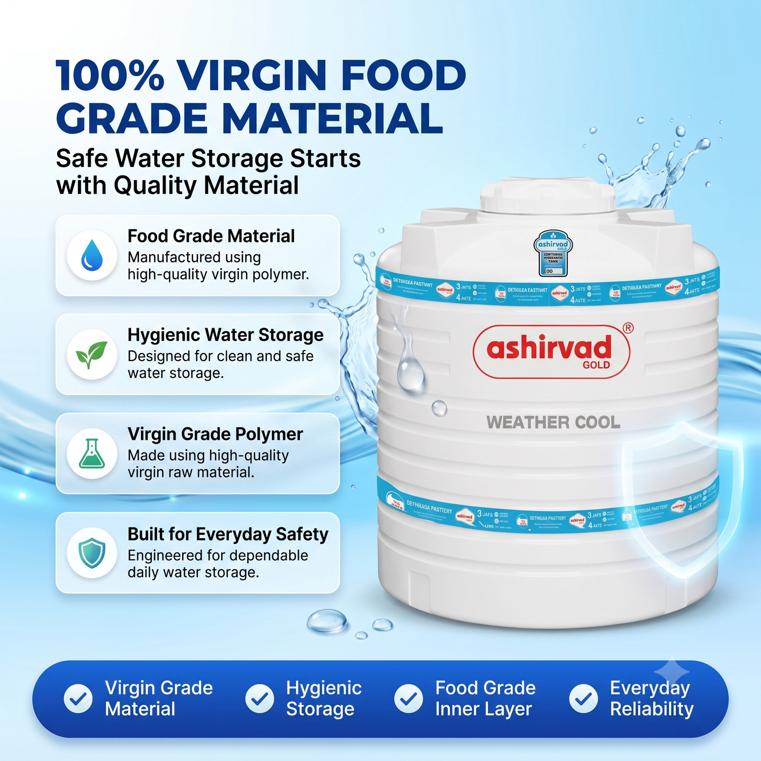 Image of Ashirvad Gold 4 Layer Weather Cool Insulated Vertical Water Storage Tank 1000 L Water Tank 1000 L Water Tank