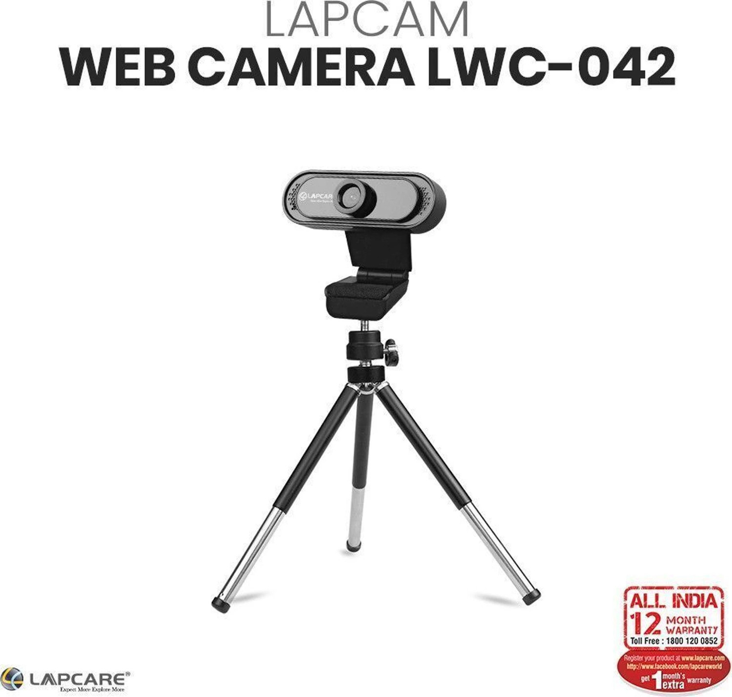 Image of LAPCARE lapcam pc camera HD 720p HD Webcam 720p, with Microphone, USB Connectivity (Black)