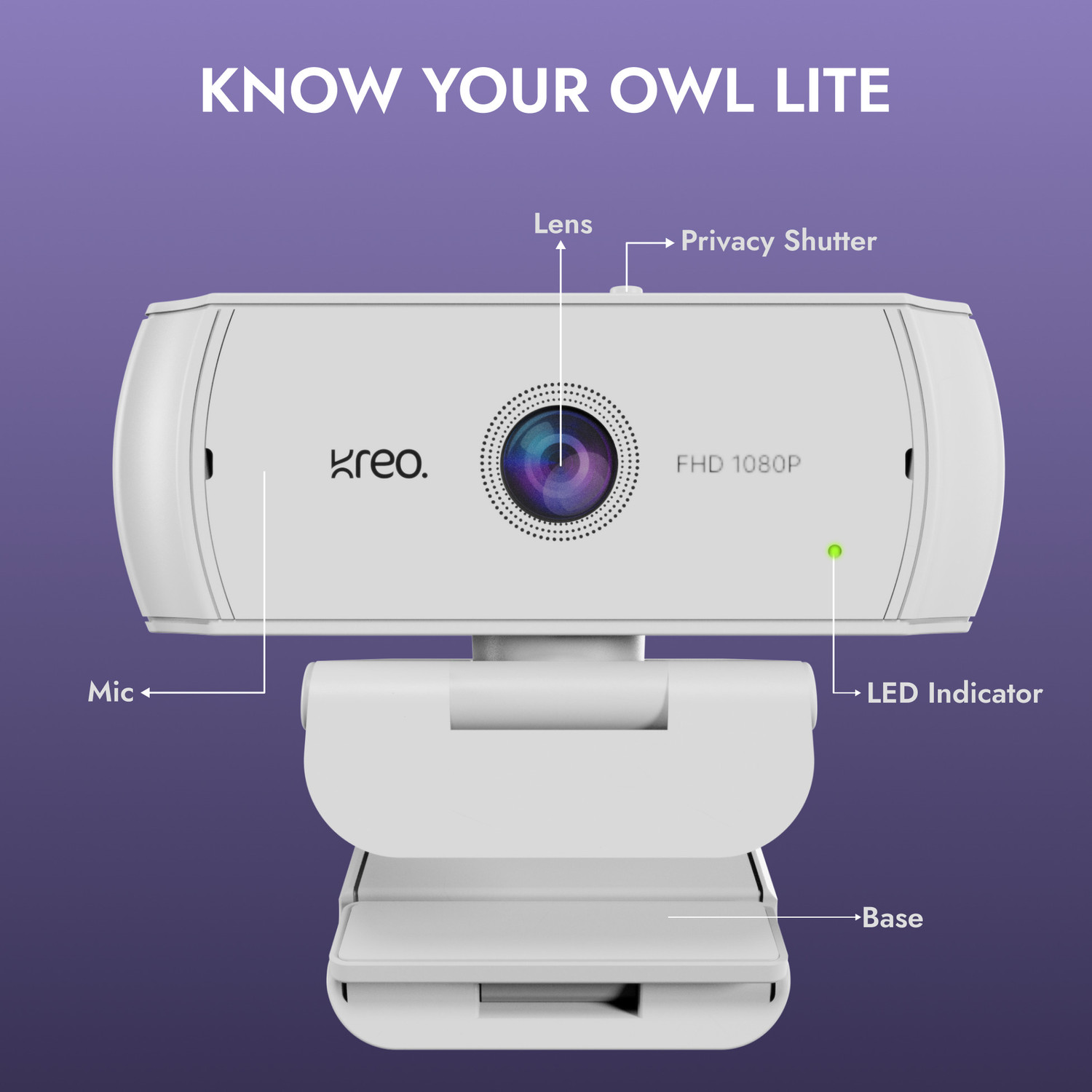 Image of Kreo Owl Lite with Auto Focus, Privacy Shutter for Meetings and Streaming Full HD Webcam 1080p, with Microphone, USB Connectivity