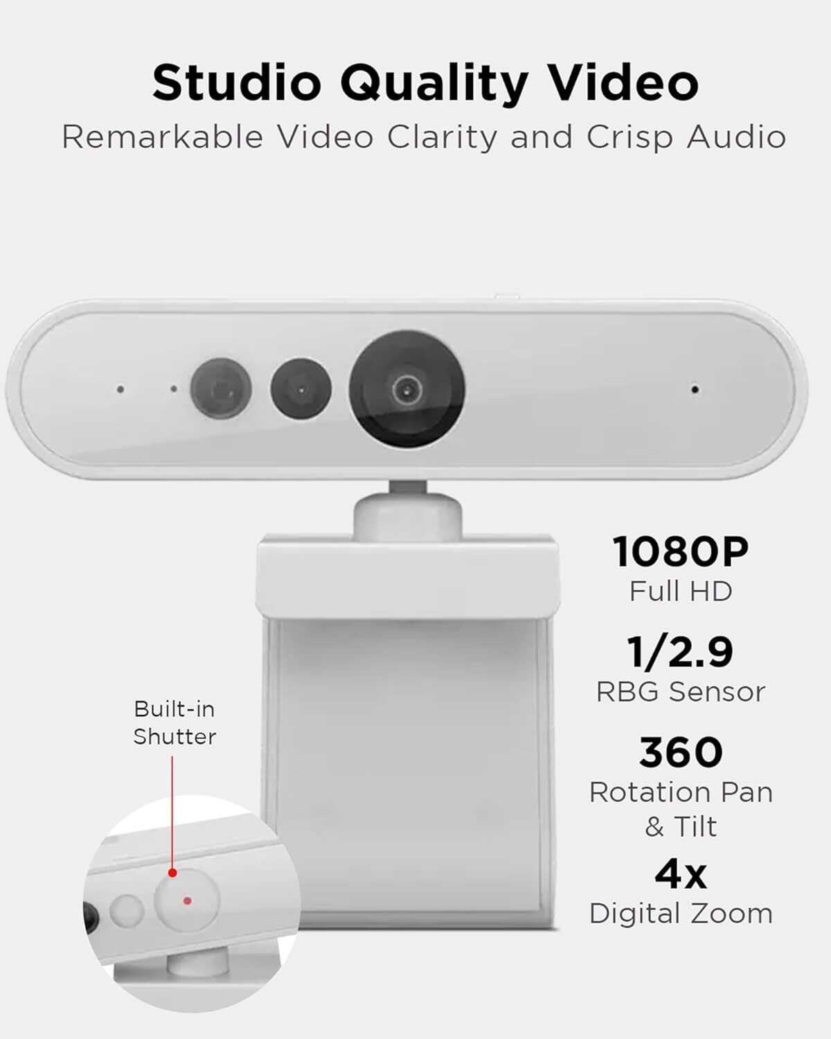 Image of Lenovo 510 FHD Webcam Full HD Webcam 1080p, with Microphone, USB Connectivity, with Full Stereo Dual Built-in mics | Facial Recognition Technology | Built-in Windows Hello | RGB Clarity |Ultra-Wide 95� Lens, 4X Digital Zoom | 360� Rotation | Flexible Mount