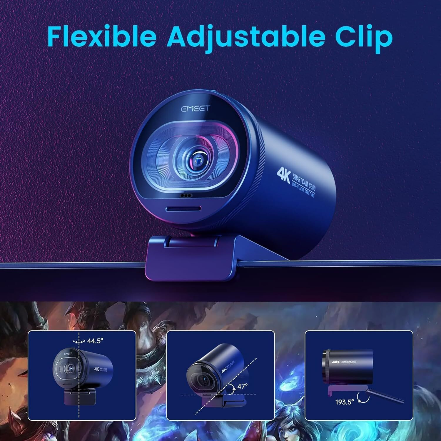 Image of Emeet S600 4K Webcam 2160p, 1080p, with Microphone, USB Connectivity
